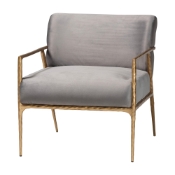 Baxton Studio Ilmari Velvet Lounge Chair with Track Arms - Modern Rustic Armchair with Hand-Forged Metal Frame for Living Room or Lounge